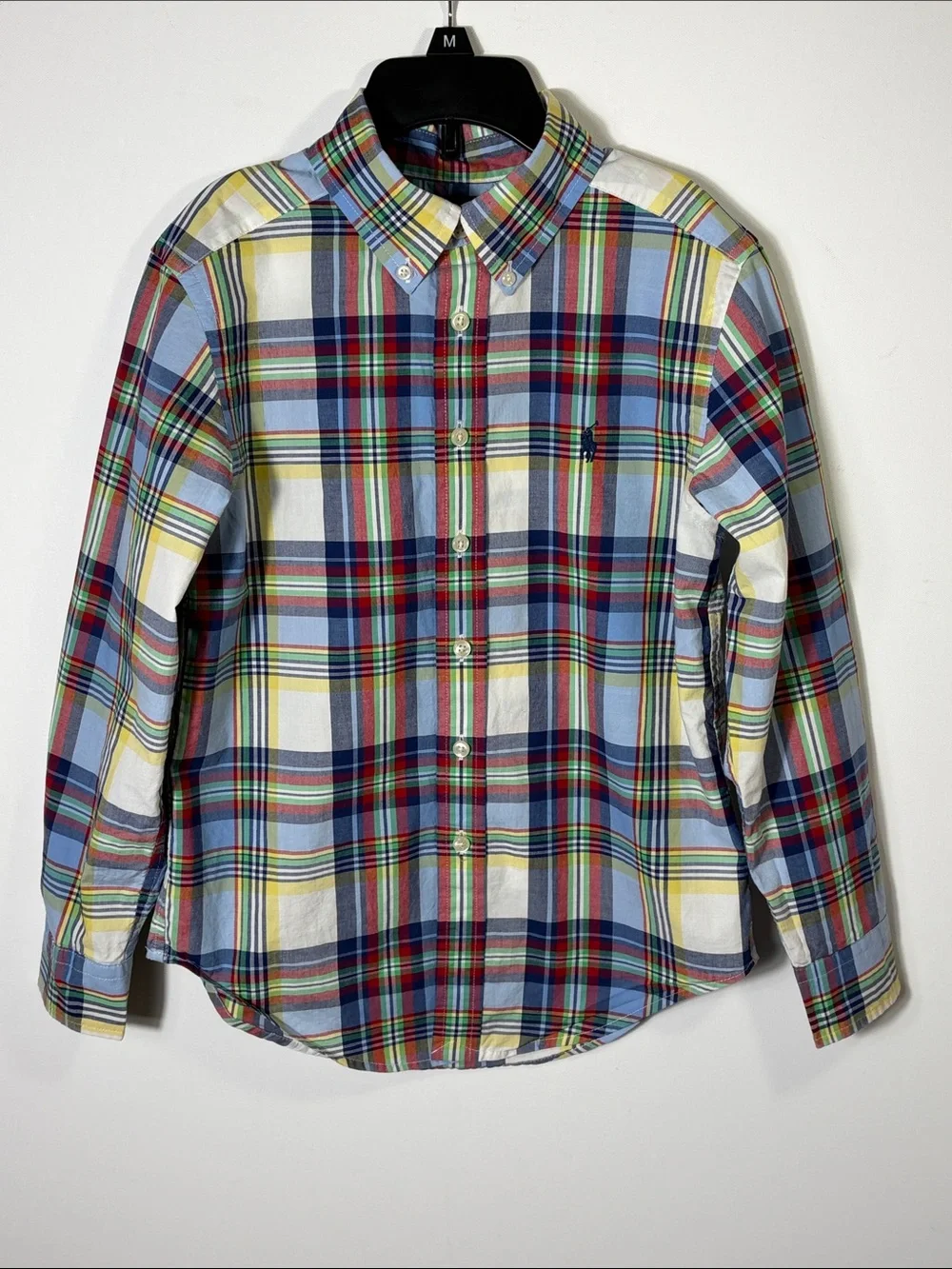 Ralph Lauren Boys Plaid Button Down Shirt Size S (8) Blue Cotton Preppy